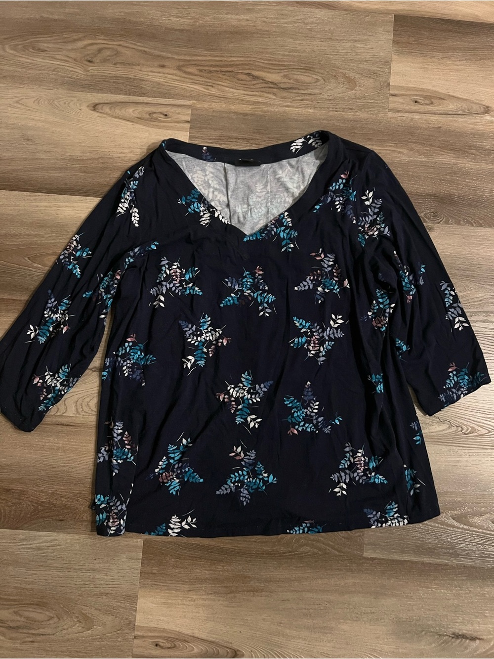 J. Jill Navy V-Neck Floral Top